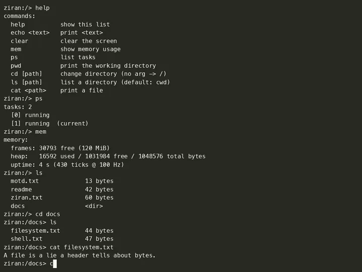 Ziran OS screenshot
